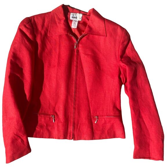 David N Jackets & Blazers - DAVID N Women’s 8 red Retro Lightweight Zip Up Small Shoulder Pads Jacket